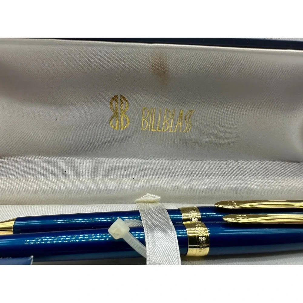 Bill Blass‎ Manhattan Pen and Pencil Set Blue Gold Tone Vintage 231-2 Boxed